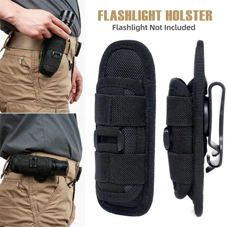 Tactical Flashlight Holster Duty Belt Pouch Stretchable Rotatable Clip 360 Degree Flashlight Torch Holder