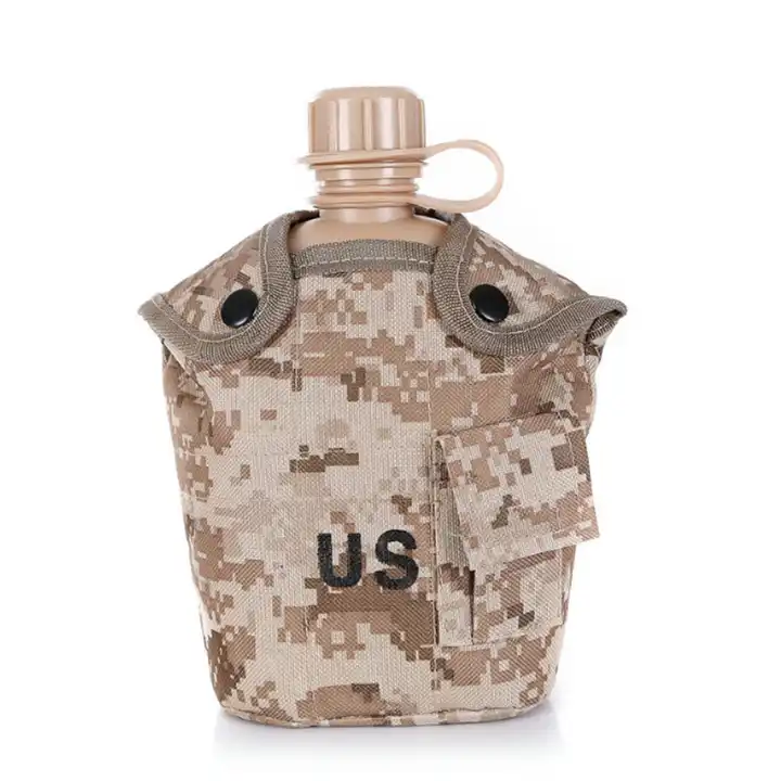 Tactical US Camouflage Survival Water Bottle Kettle with Cover Canteen Kettle