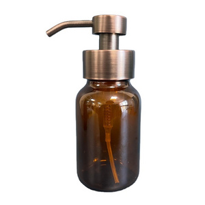 Empty Amber Stainless Steel Glass Lotion Pump/foam pump  Bottle Soap Dispenser 250 Ml bottle With Metal Gold Pump