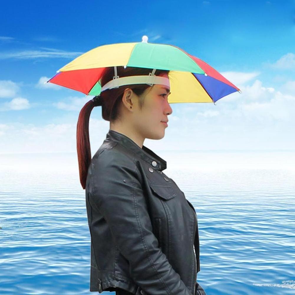 Wholesale Anti Sun Rain Fishing Umbrella Hat Foldable Outdoor Headwear Umbrella Hiking Camping Beach Cap Head Hats