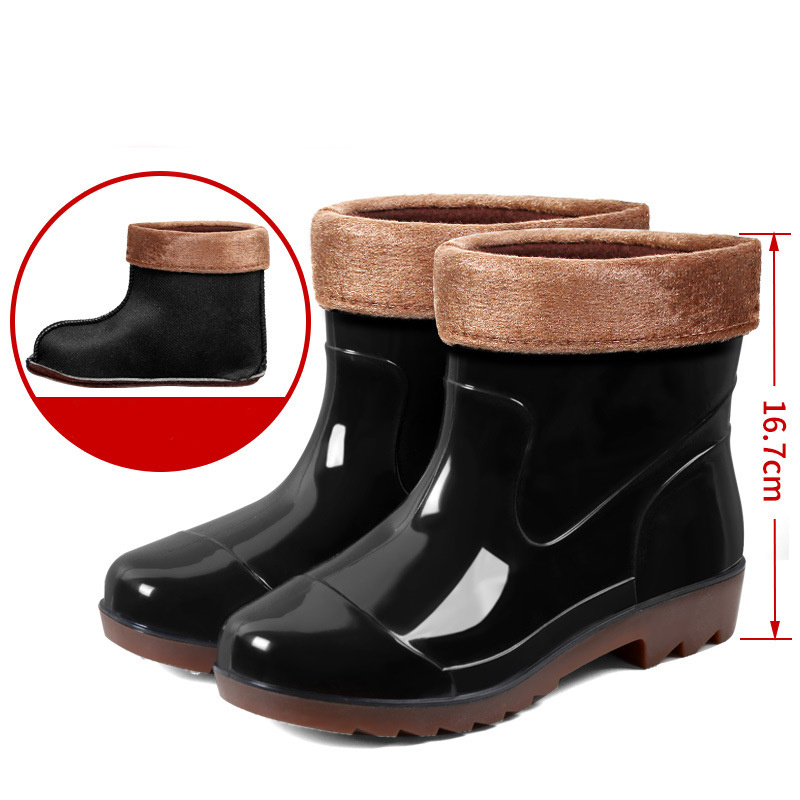 2021 new design of Chinese men's low and short water shoes black PVC plastic tendon thick-soled waterproof rain boots