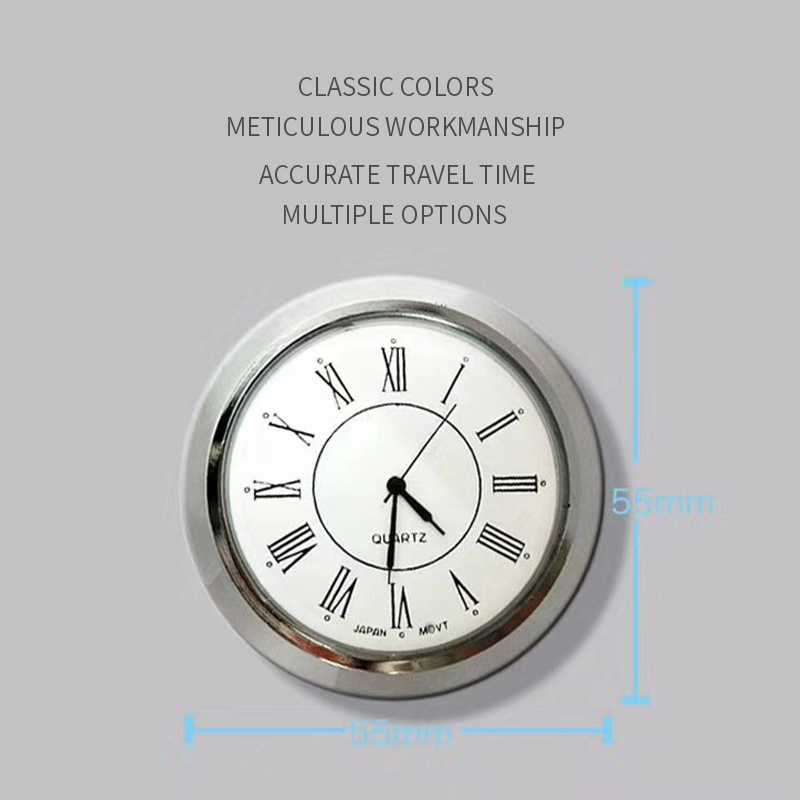 Quartz 40mm round car clock insert with Roman Numerals Arabic numerals Silver Bezel