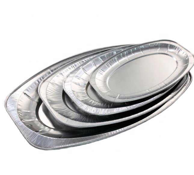 Oval Foil Turkey Tray Disposable Aluminium Catering Platter Cover for Fish and Food Use Metal Foil Catering Platter sheet