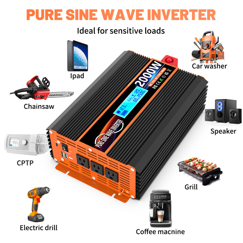 OffGrid inverters converters 2kva 2000w power inverter 120V 230V Pure Sine Wave 12V 24V 2Kw solar power inverter ups charger