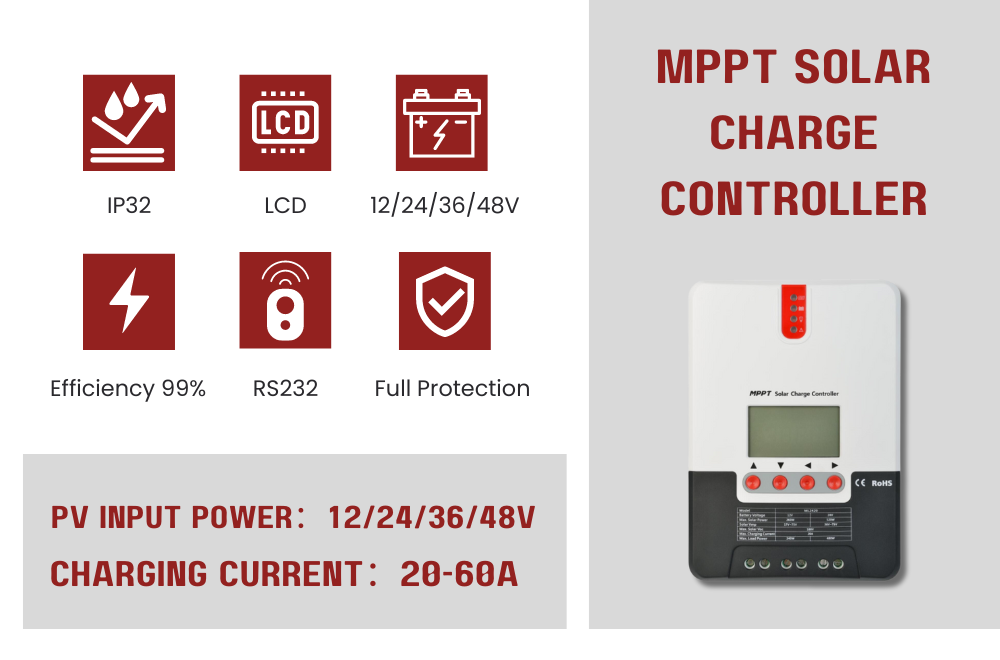 Solar regulator regulateur Mppt solar panel controller charger 12V 24V 48V 20A 30A 40A 50A 60 Amp mppt Solar Charge Controller