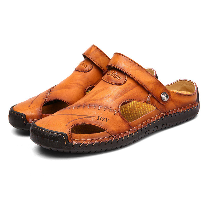 2021 summer wholesale leather online casual plus size beach slide shoes latest models slippers leather mens sandals