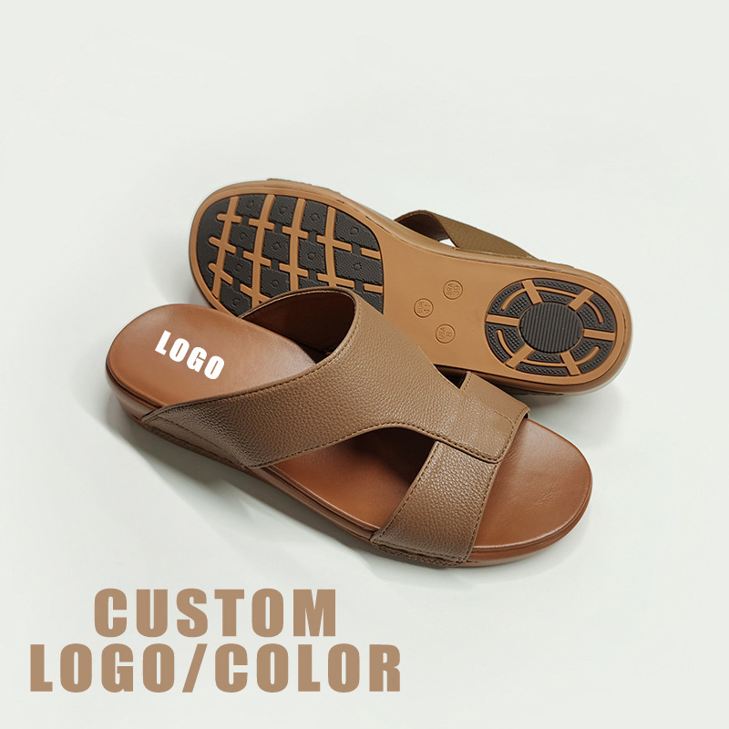 Wholesale custom logo flat arab dubai shoes manufacturer mens arabic sandal men pu leather slippers comfortable sandals