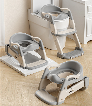 3-in-1 Toilet Potty Training Seat with Step Stool Folding Potty Chair Suitable for Squatting Toilets and Adult Toilets