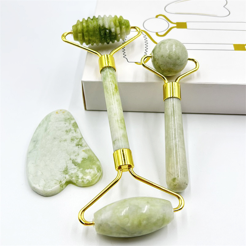 Beauty Green Facial Ice Roller with Jade Stone Natural Xiuyan Home Jade Roller Custom Box Pink Jade Roller