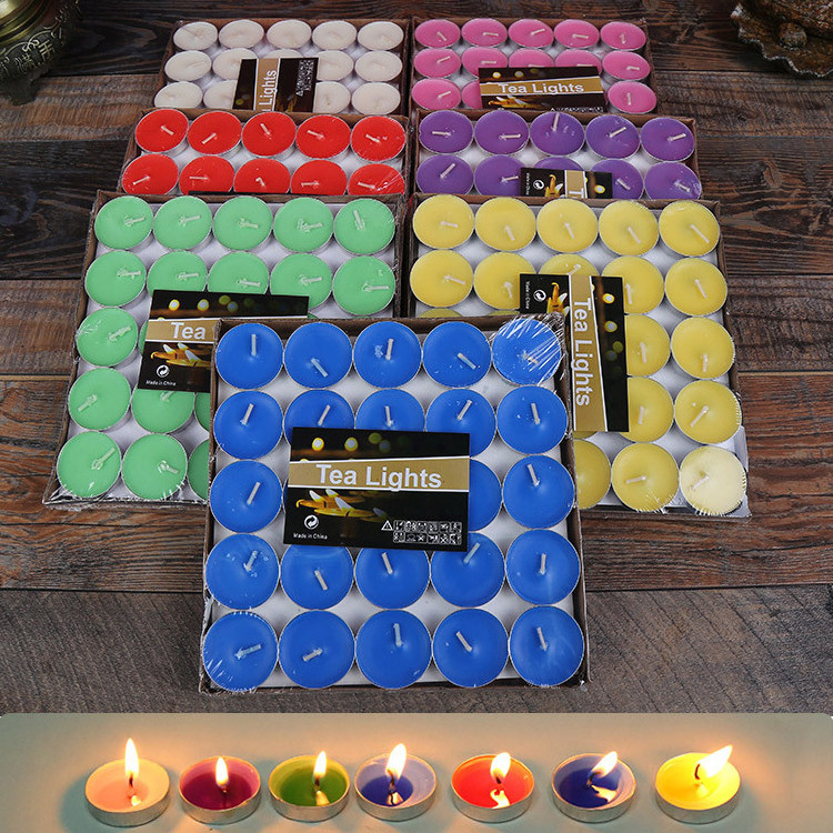 100pack 4hours 6hrs 8hrs Burning time Pressed tea light wax candles unscented white colorful tealight candle