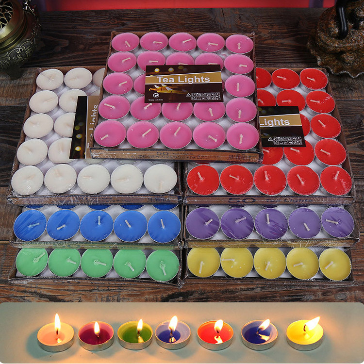 100pack 4hours 6hrs 8hrs Burning time Pressed tea light wax candles unscented white colorful tealight candle