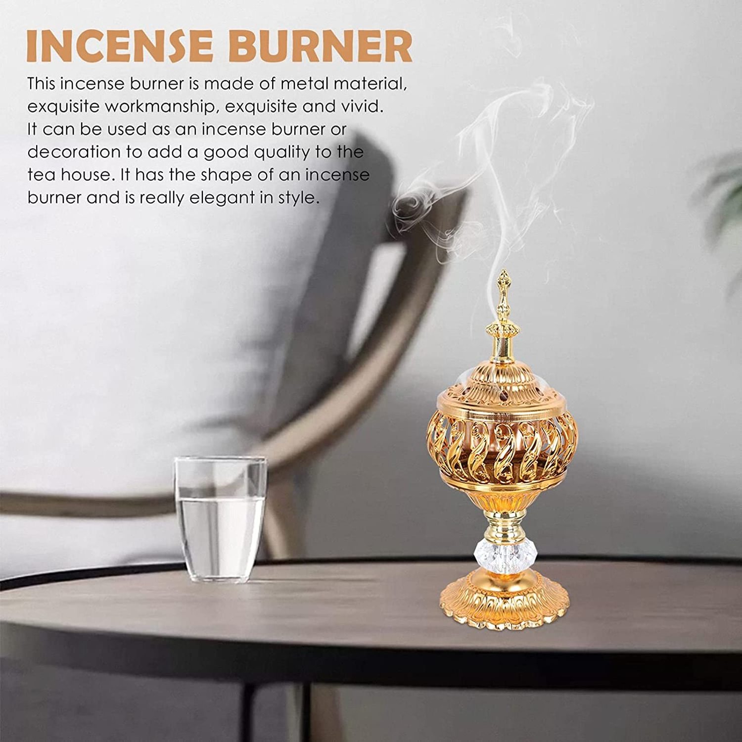 2023 Hot Sales Metal Mubkhar Incense Burner Oud Bakhoor Jar Glass Burner Luxury Arabic Incense Burner