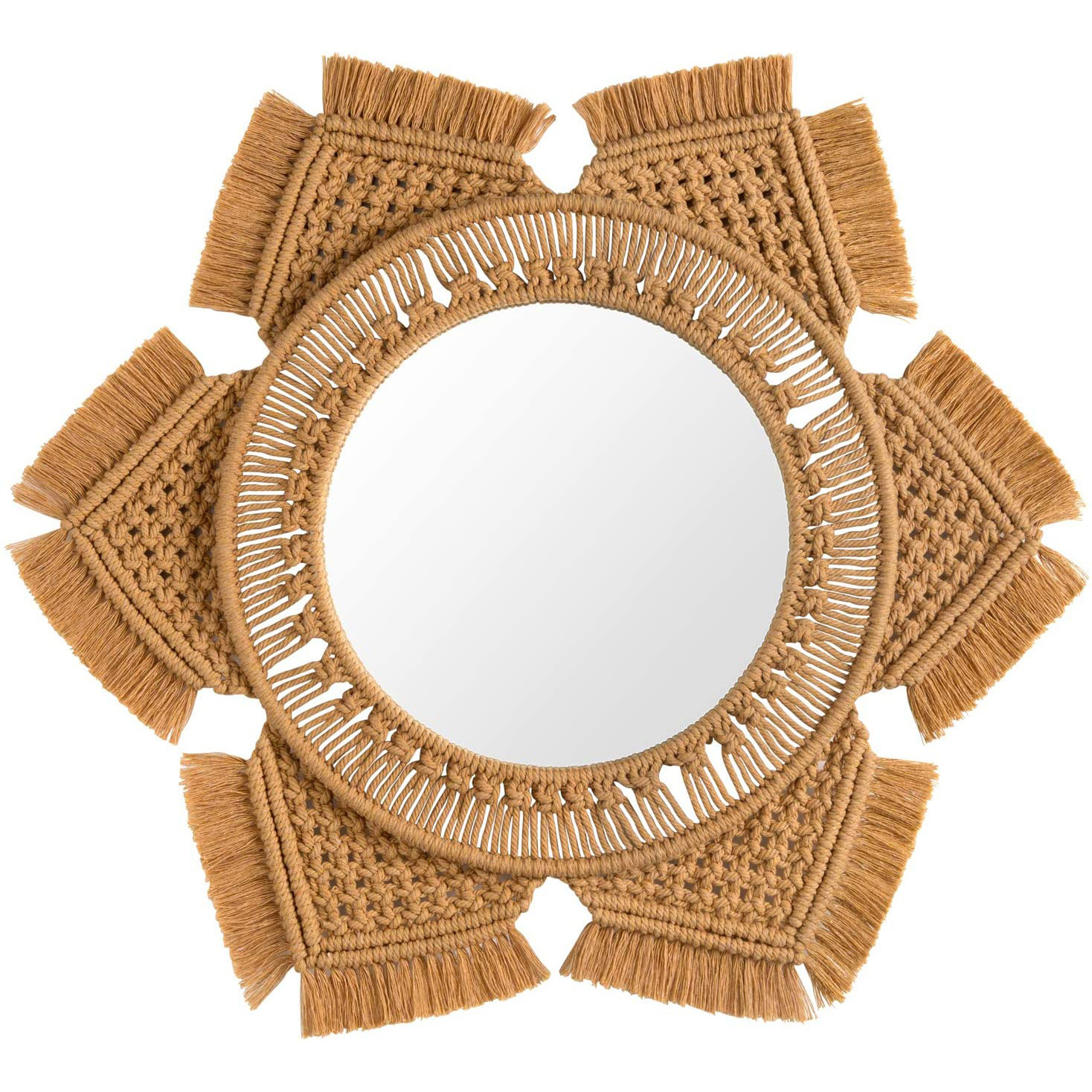 Wall Mirror with Macrame Fringe Round Boho Mirror Art Decor for Apartment Living Room Bedroom Baby Nursery Dorm Entryways