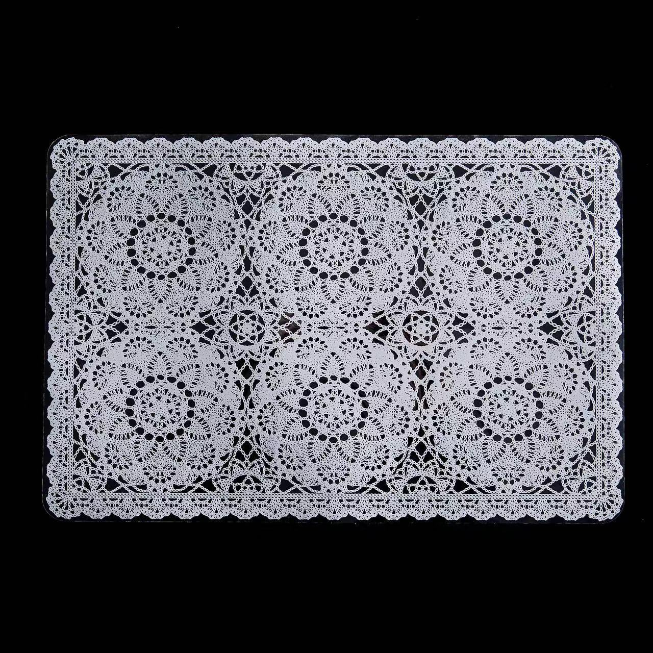 2024 New Tabletex Square Lace Waterproof and Oil proof Table Mat Home Decoration Table Mat PVC Vinyl Pressed Table Mat