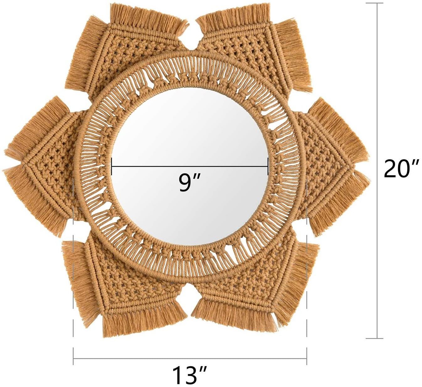 Wall Mirror with Macrame Fringe Round Boho Mirror Art Decor for Apartment Living Room Bedroom Baby Nursery Dorm Entryways