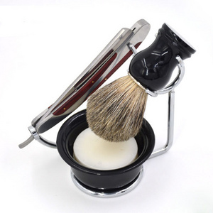 High Quality Metal Shaving Brush Set with straight razor Stand