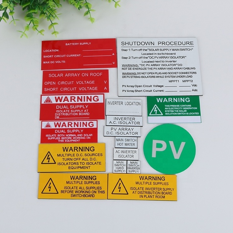 Factory price engraved ABS solar system label kit plastic ABS solar label with self-adhesive sticker