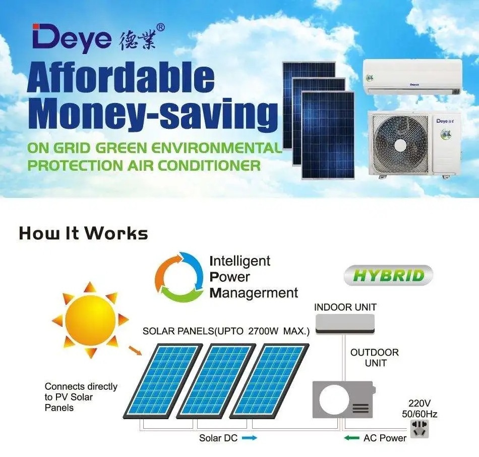 9000 12000 18000 24000 BTU AC Solar Powered Deye Air Conditioner DC Off Grid Solar Air Conditioner Hybrid Mini Split For Home