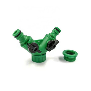 Green PP Plastic garden hose connectors Y 2-way hose splitter with valve