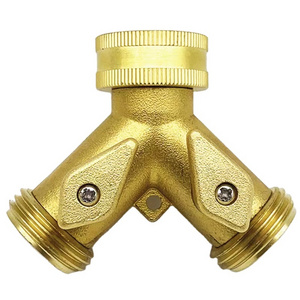 3/4"  Brass Garden Hose Splitter 2-Way Y Hose Connector Adaptor with Valves