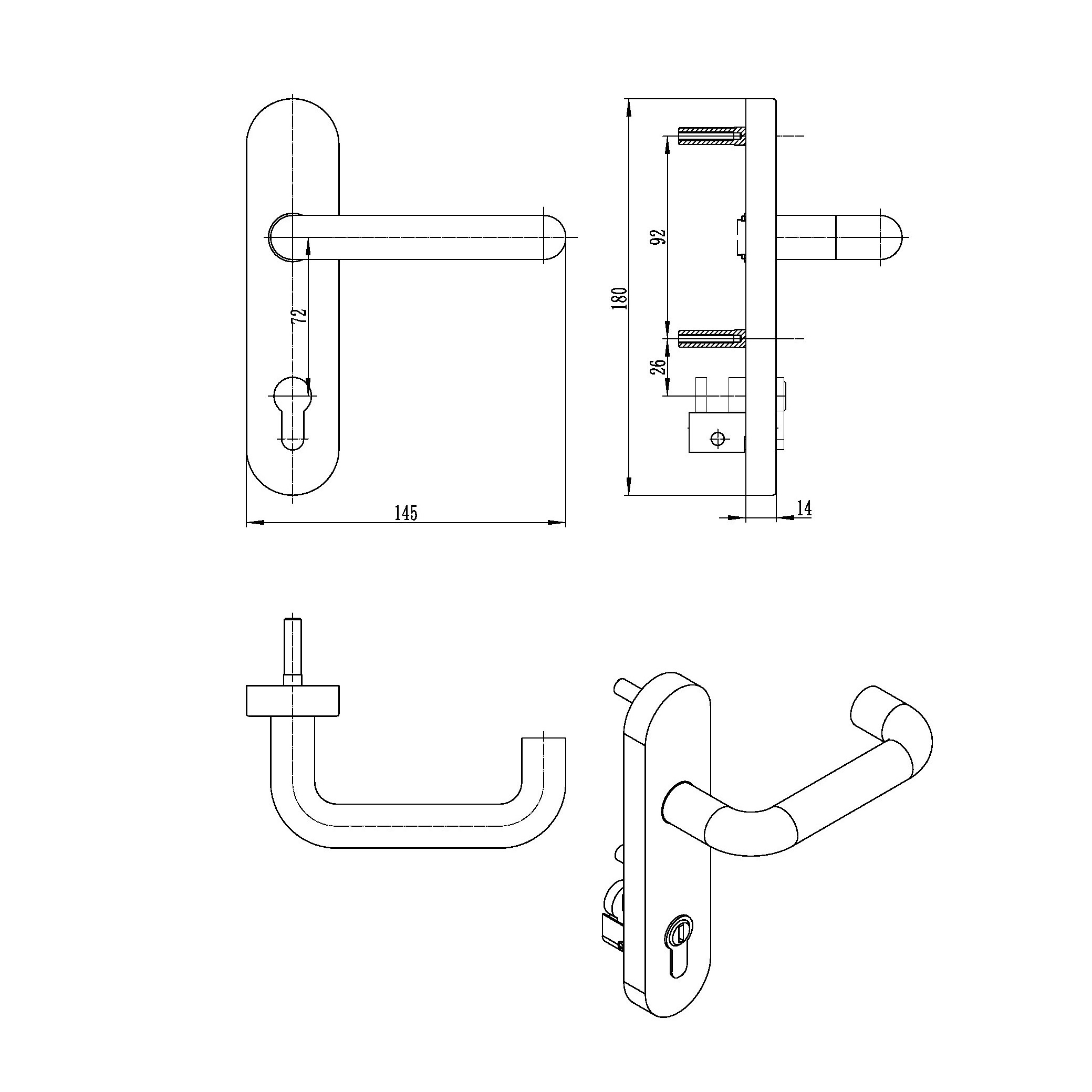 Economical Handle Lock with Plate Iron Trim lever handle for Panic bar