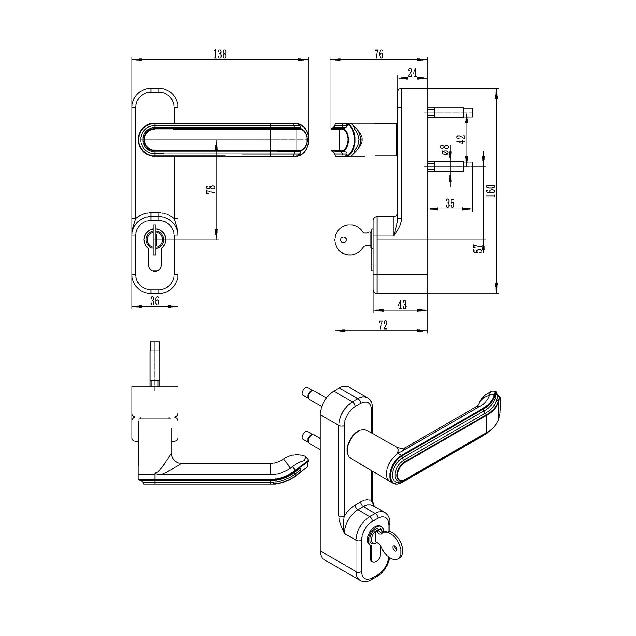 Zinc Alloy European handle Aluminum Lever Door Lock for Panic Exit Device