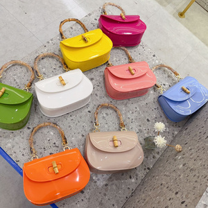 2024 New arrivals fashion ladies PVC jelly bags trendy bamboo handle unique handbags girls small mini bags