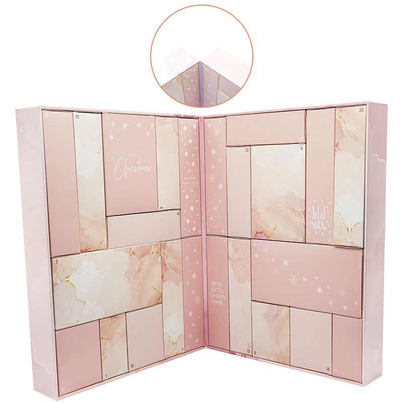 Custom Gift Woman 24 Days Countdown Cosmetic Makeup Beauty Empty Paper Christmas Advent Calendar Box with Drawers