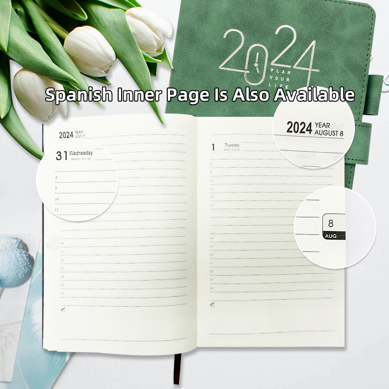 Wholesale Custom Logo 2024 Hardcover To Do List Business Spanish Agenda Notebook with Pen Holder