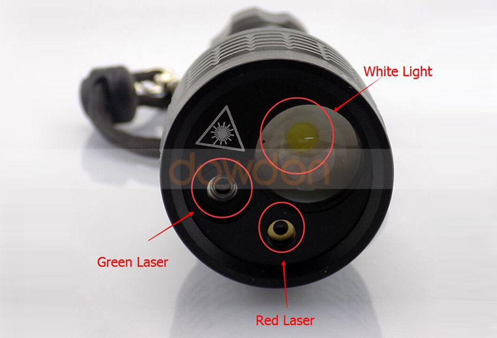 3 in 1 Red Green Laser Flashlight Pointer Light Tactical Hunting Adjustable Flash Light