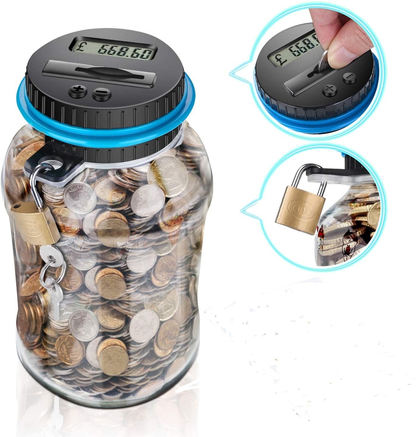 Digital Coin Counting Bank with LCD Counter 1.8L Capacity Coin Bank Money Jar for Adults