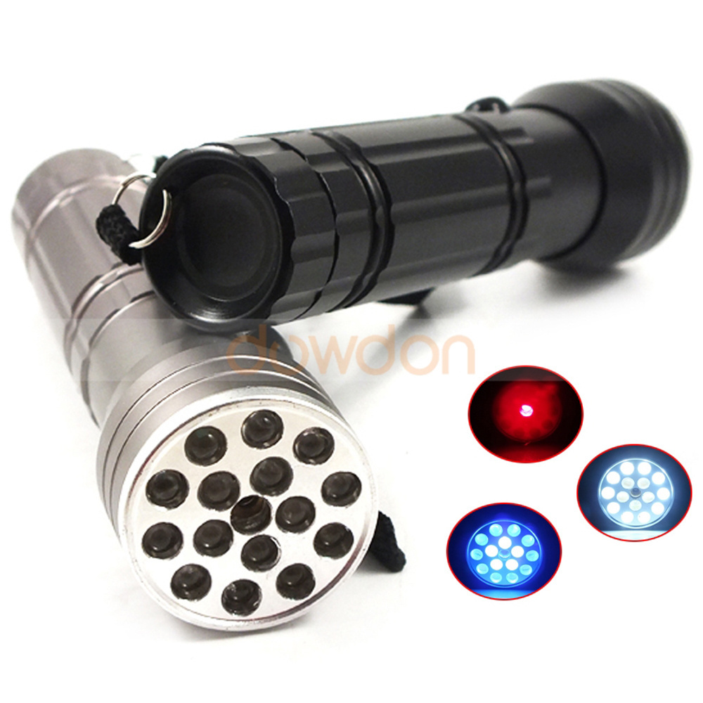 Aluminum Alloy 15 LED Torch 3 in 1 UV Laser Flashlight Black/Silver