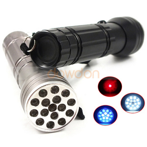 Aluminum Alloy 15 LED Torch 3 in 1 UV Laser Flashlight Black/Silver