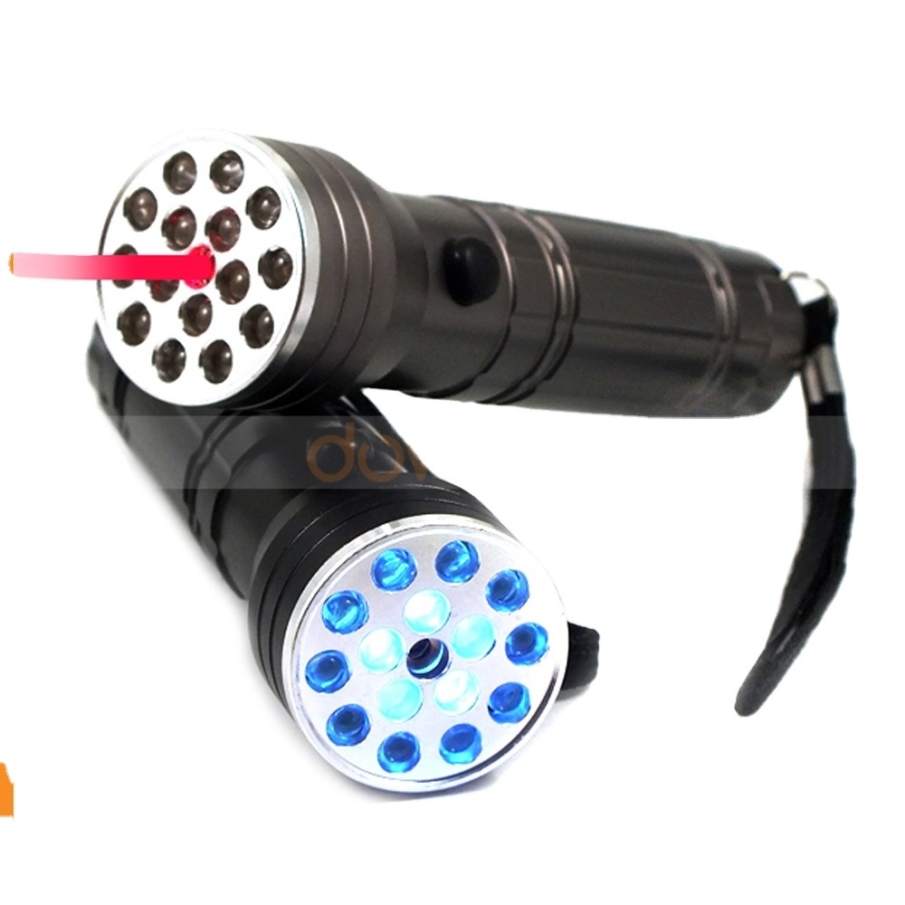 3 In 1 15 LED UV Laser Flashlight Multifunction LED Flashlight with 5 UV LED + 1 Red Laser Light