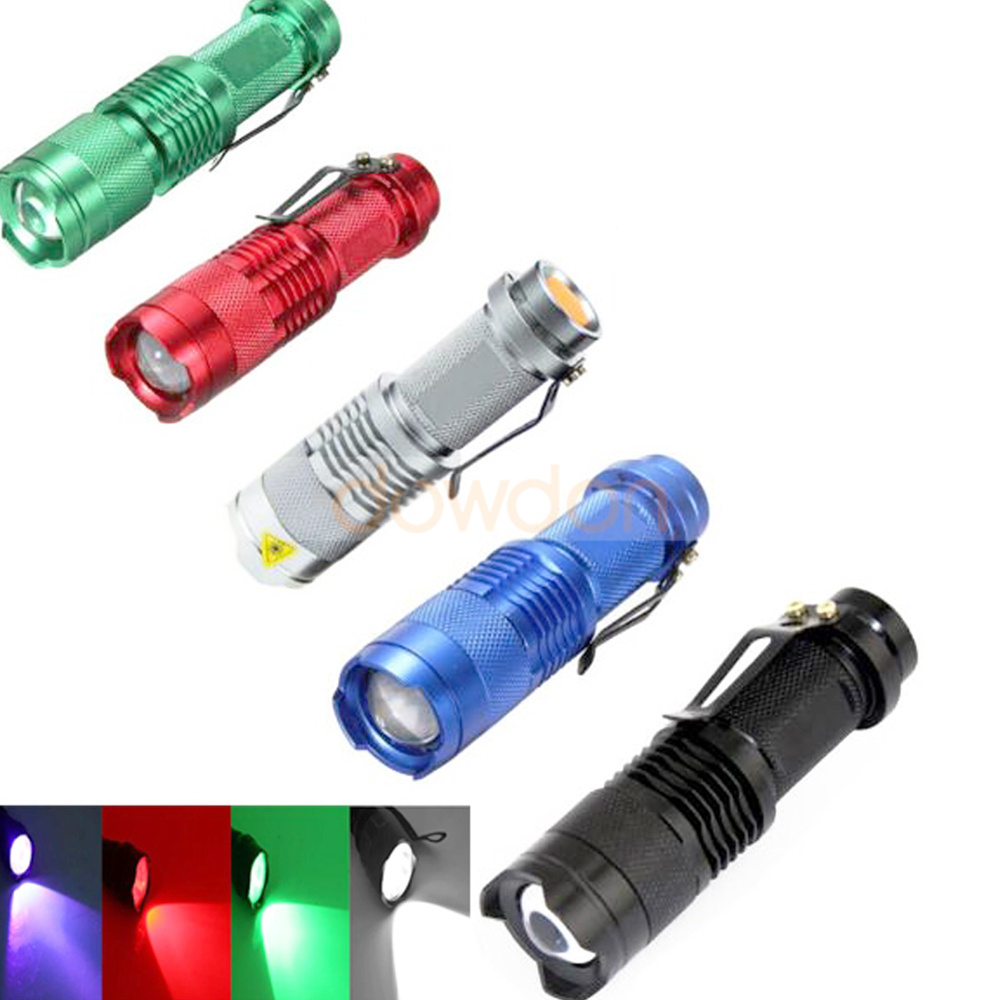 SK68 Professional LED Torch Blue White Green Red UV Led Zoomable Flashlight