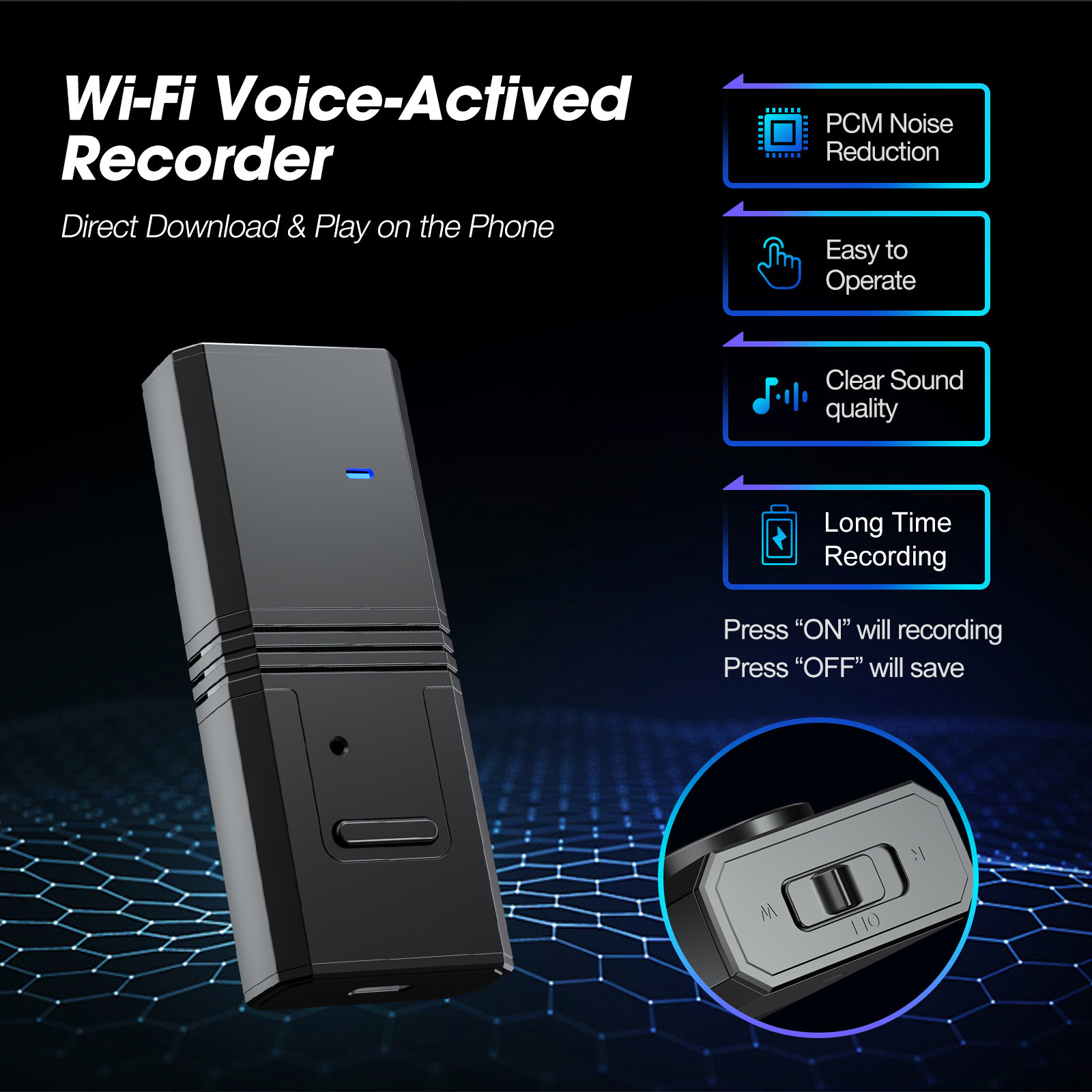 Long Battery Life WiFi Magnetic Voice Recorder No Need Connect with PC