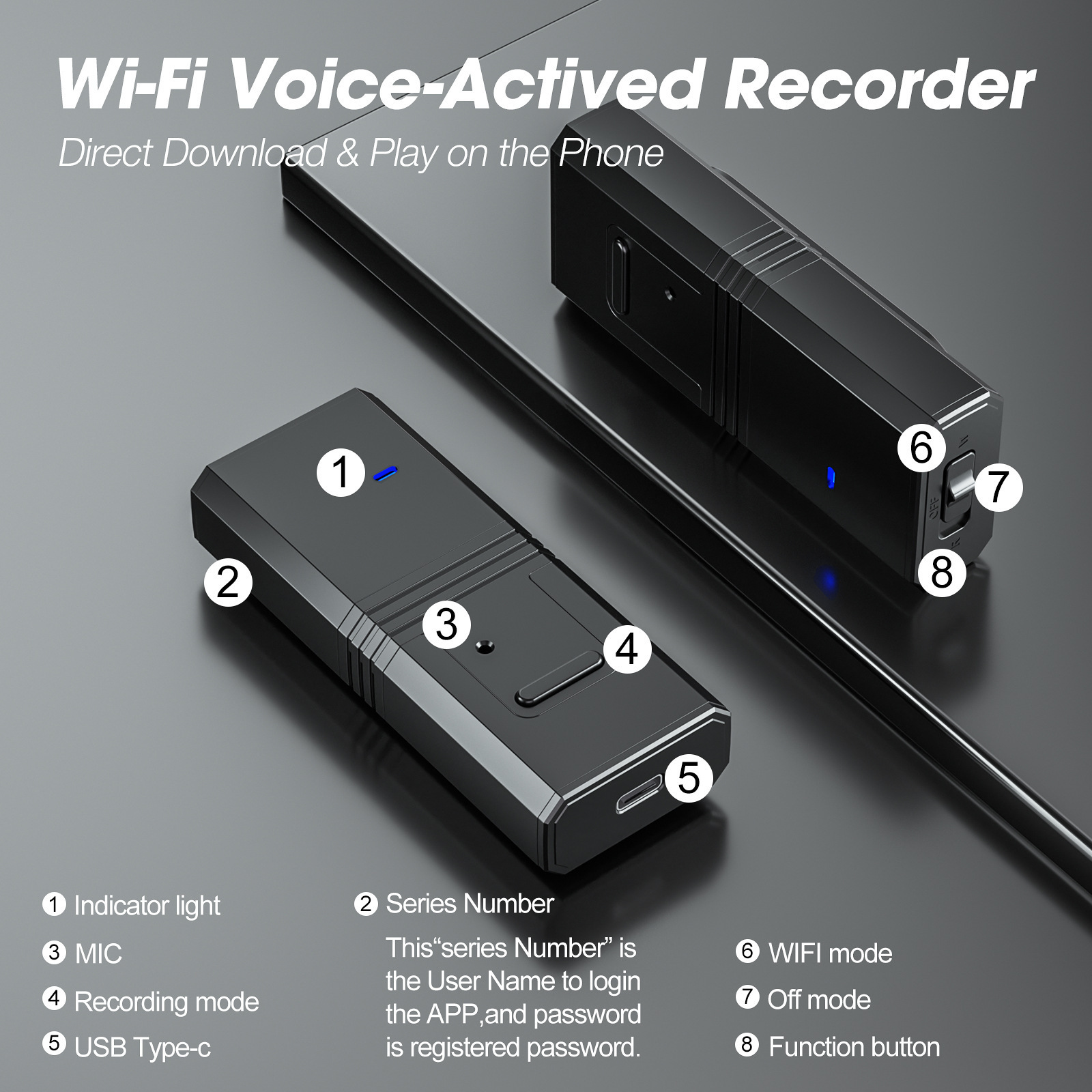 Long Battery Life WiFi Magnetic Voice Recorder No Need Connect with PC