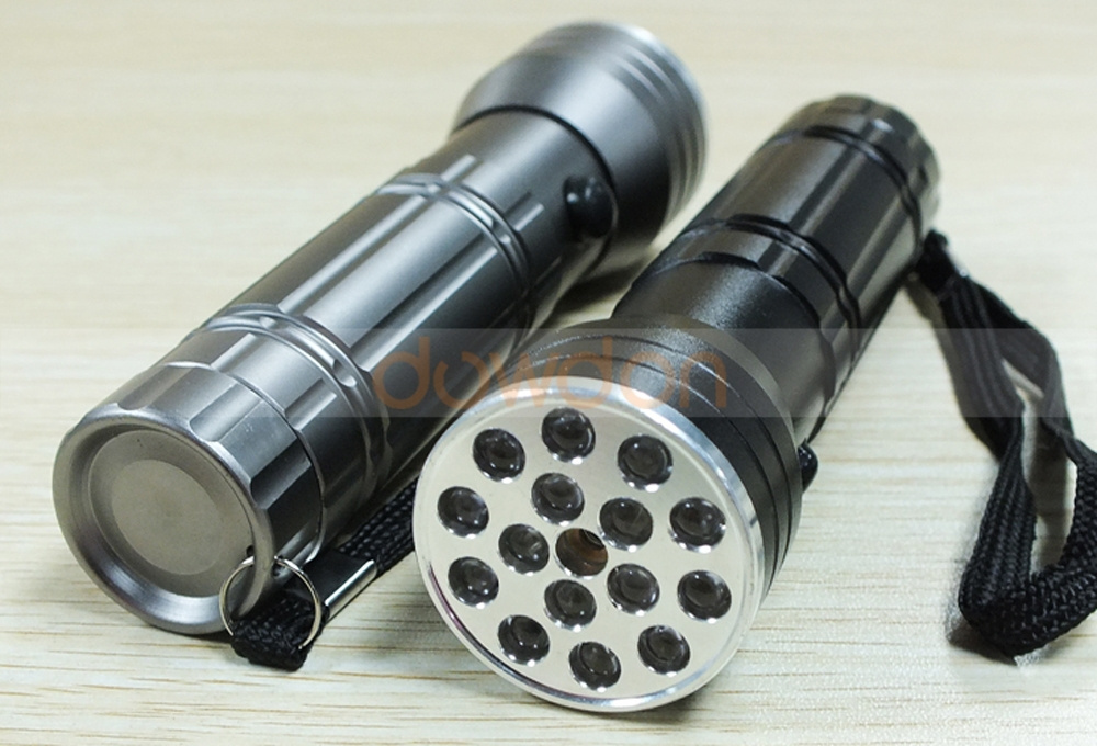 Aluminum Alloy 15 LED Torch 3 in 1 UV Laser Flashlight Black/Silver