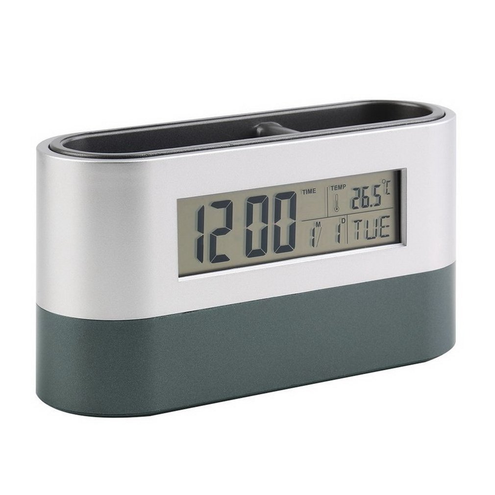 Promotion Gift LCD Digital Alarm Clock Desk Pencil Pen Holder Organizer Thermometer Calendar