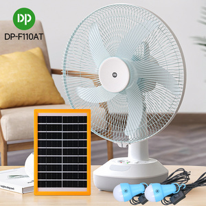 DP 16 inch Solar Fan Desk Table Fan Hand Held Dc Camping Rechargeable Portable Fan With Solar Panel LED Bulb