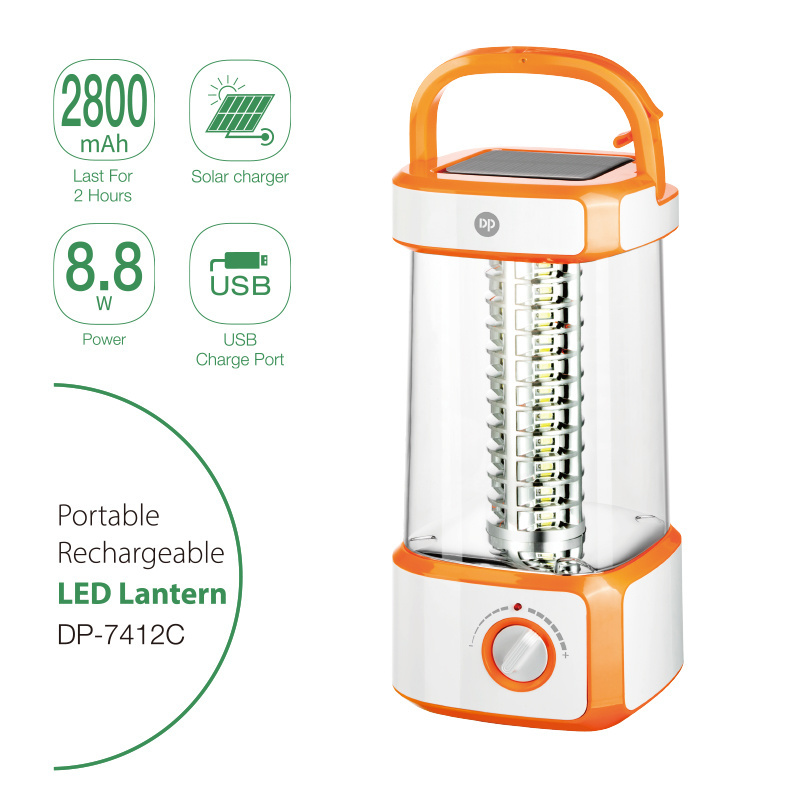 DP Outdoor Adjustable LED Light 2 in 1 Solar Panel Portable Rechargeable LED Solar Camping Lantern