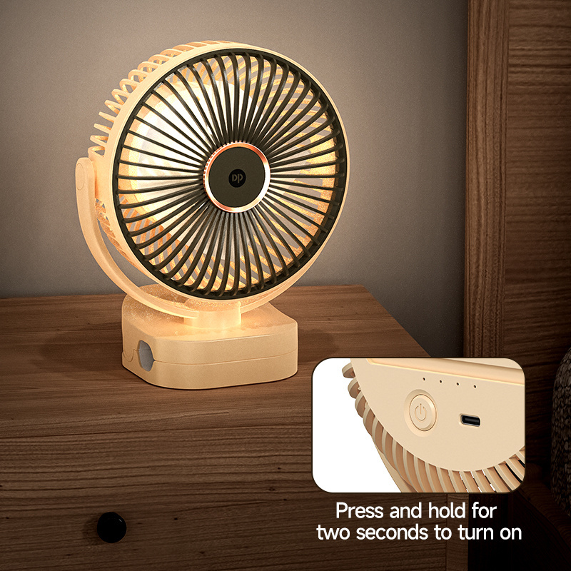 DP New Product Outdoor Camping Portable Fan Clip USB Rechargeable 18650 Battery Table Desk Fan With Led Light