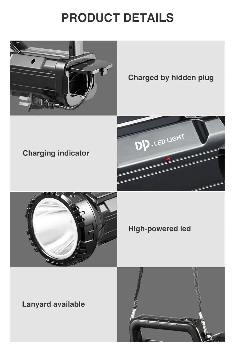 DP Outdoor Camping Hunting Light Powerful Handheld Security Rechargeable Searchlight LED Search Light