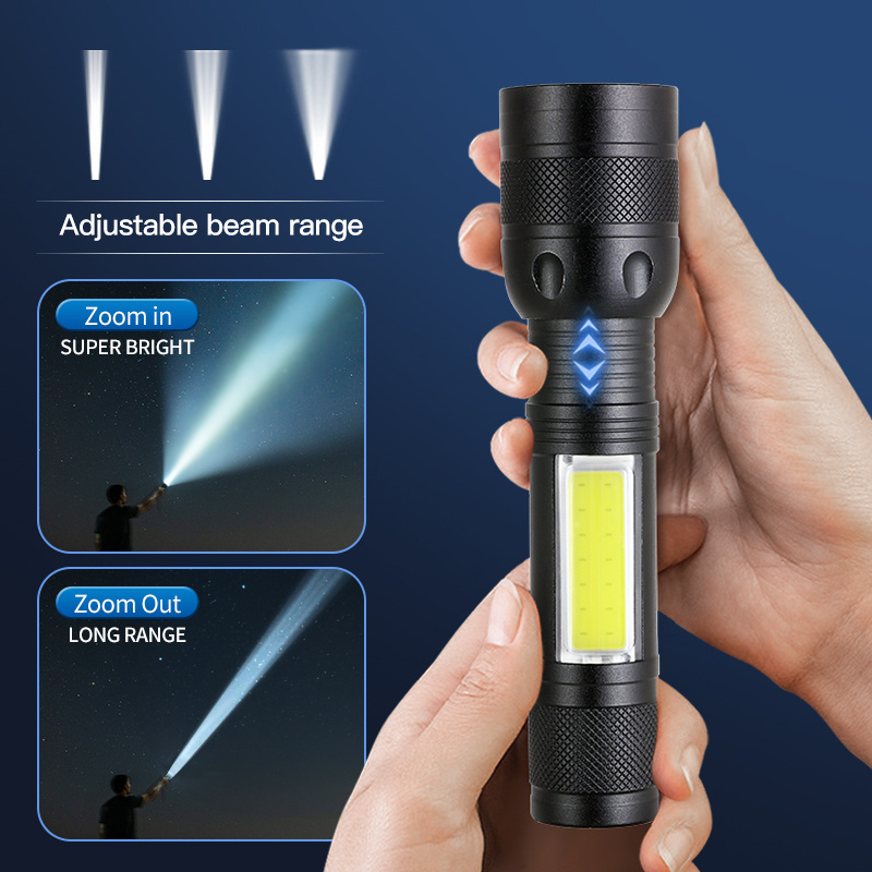 Hot LED COB led USB Micro Flashlight Zoomable Portable Mini Rechargeable Torch Light Flashlight