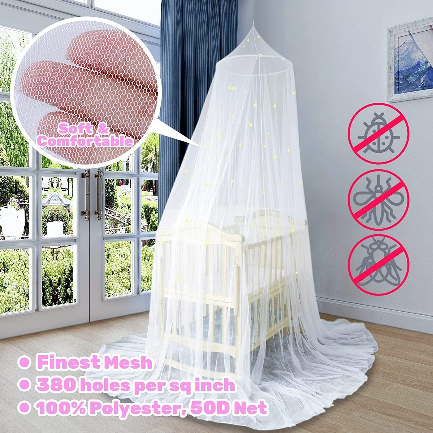 Home Bed Mosquito Net 100% Polyester White Student Children's Bedhead Canopy Netting Summer Hung Mosquito Nets