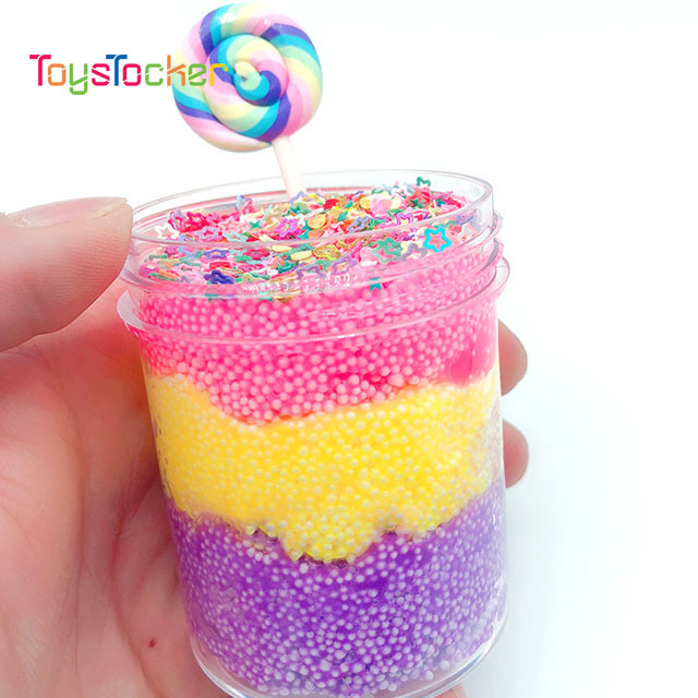 High Quality Foam Beads Clay Charms 120ML Educational Lollipop Cotton Rainbow Snow Slime