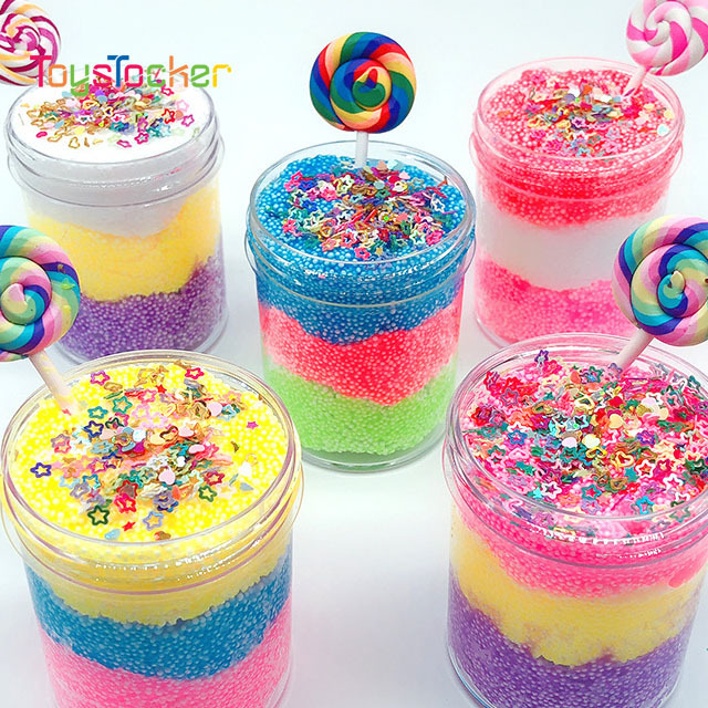 High Quality Foam Beads Clay Charms 120ML Educational Lollipop Cotton Rainbow Snow Slime