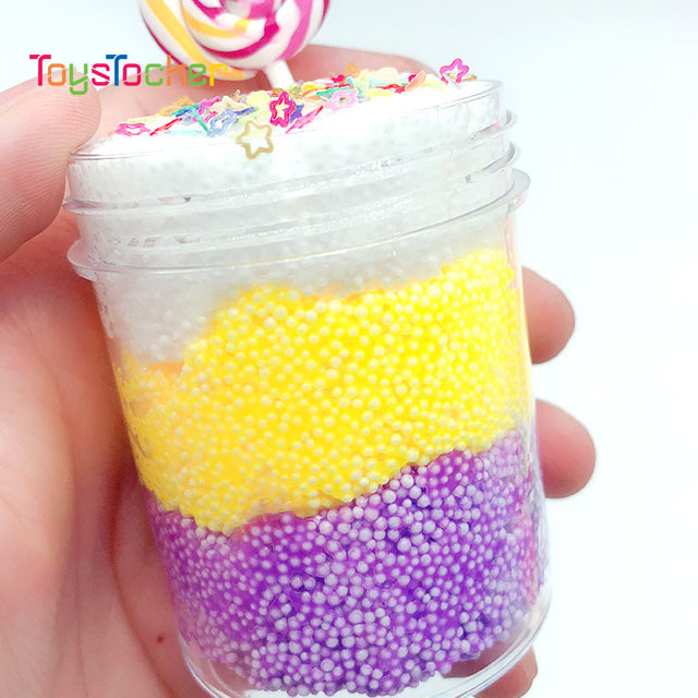 High Quality Foam Beads Clay Charms 120ML Educational Lollipop Cotton Rainbow Snow Slime