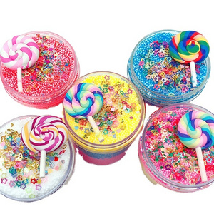 High Quality Foam Beads Clay Charms 120ML Educational Lollipop Cotton Rainbow Snow Slime