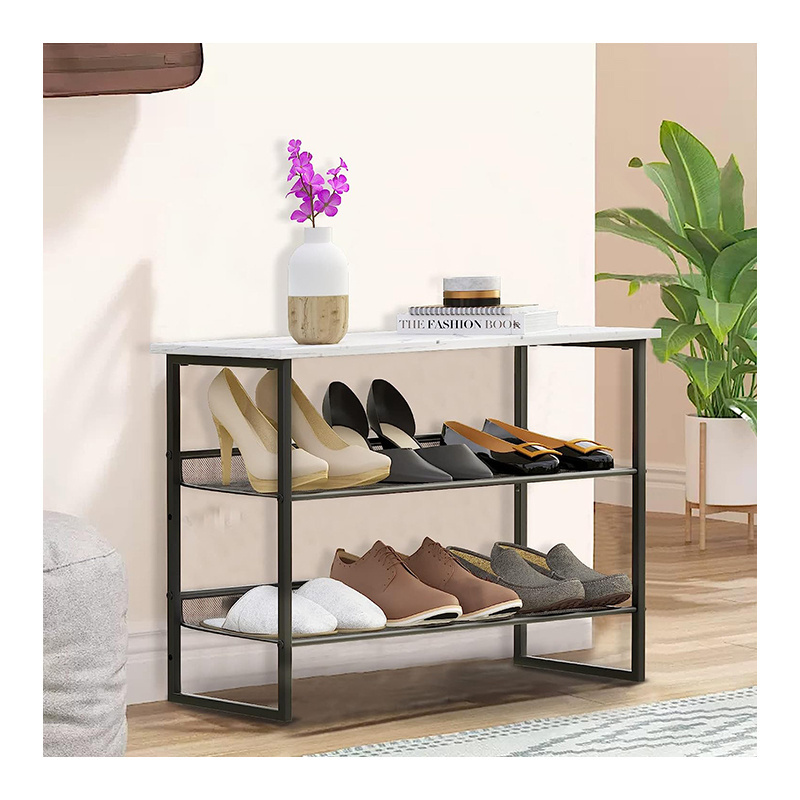 Free standing shoe racks with seat 3 Tiers White Marble Shoe Rack modern wood shoe racks